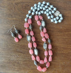 Double layer necklace with earrings