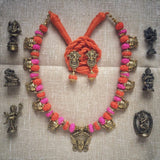 Kalamkari goddess pink and orange necklace set