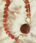 Orange square agates single layer necklace with earrings