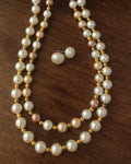 Pearls and golden beads double line necklace with pearls studs