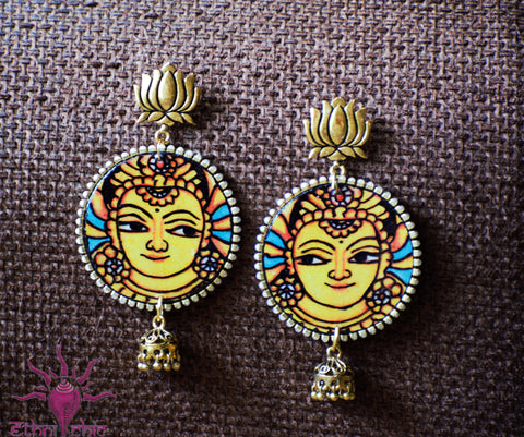Ethniichic Hand Painted Yellow Color Mural Design With a Hanging Jhumka Earring