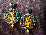 Ethniichic Hand Painted Yellow Color Mural Design With Yellow Agate Bead Earrings