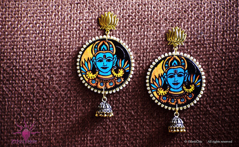 Ethniichic Hand Painted Yellow Color Mural Design With a Hanging Jhumka Earring set
