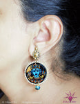 Ethniichic Hand Painted Blue Color Mural Design With Blue Agate Beads Earring