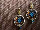 Ethniichic Hand Painted Blue Color Mural Design With Blue Agate Beads Earring