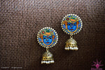 Ethniichic Hand Painted Blue Color Mural Design With a hanging Jhumka Earring
