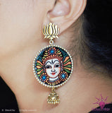 Ethniichic Hand Painted Peach Color Mural Design With a hanging Jhumka Earring