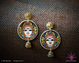 Ethniichic Hand Painted Peach Color Mural Design With a hanging Jhumka Earring