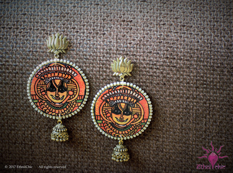 Ethniichic Hand Painted Brown Color Mural Design With a hanging Jhumka Earring