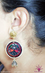 Ethniichic Hand Painted Madhubani Peacock Design with a Hanging Jhumka Earring