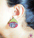 Ethniichic Hand painted Pink and Gold Color Madhubani Fish Studs Earring