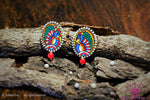 Ethniichic Hand painted MultiColor Mural Peacock Design With red Color Agate Beads Studs earring