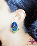 Ethniichic Hand painted Blue Color Madhubani Design Fish Stud earring