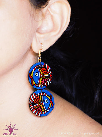 Ethniichic Hand painted Blue Color Mural  Design Hook earring
