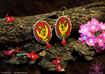 Ethniichic Hand painted Red And yellow Color Mudra Design With Red Color Agate Bead Hook earring