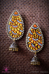Ethniichic Hand painted yellow Color Mural Design with hanging Jhumka earrings