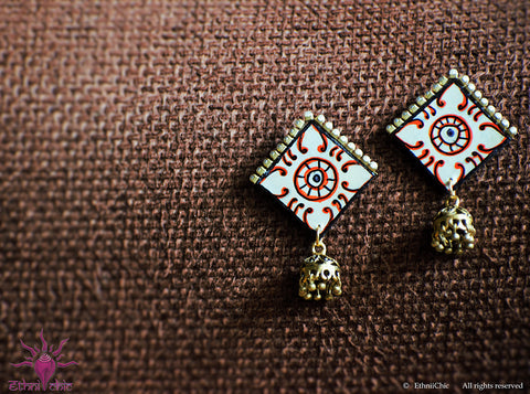Ethniichic Hand painted White Color Floral Design With a Hanging Jhumka earring