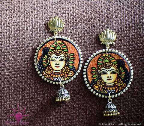 Ethniichic Hand painted Orange Color Mural Design With a Hanging Jhumka Earring