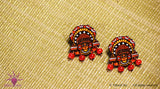 Ethniichic Hand painted Red Color Thaiyam Design With Red Color Agate Beads Stud earring