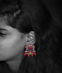 Ethniichic Hand painted Red Color Thaiyam Design With Red Color Agate Beads Stud earring